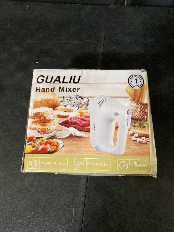 Photo 1 of Electric Hand Mixer with Stainless Steel Whisk, Dough Hook Attachment and Storage Bag, Handheld Mixer for Baking Cakes, Eggs, Cream Food Mixers. Turbo Boost /5 Speed Kitchen Blender Black