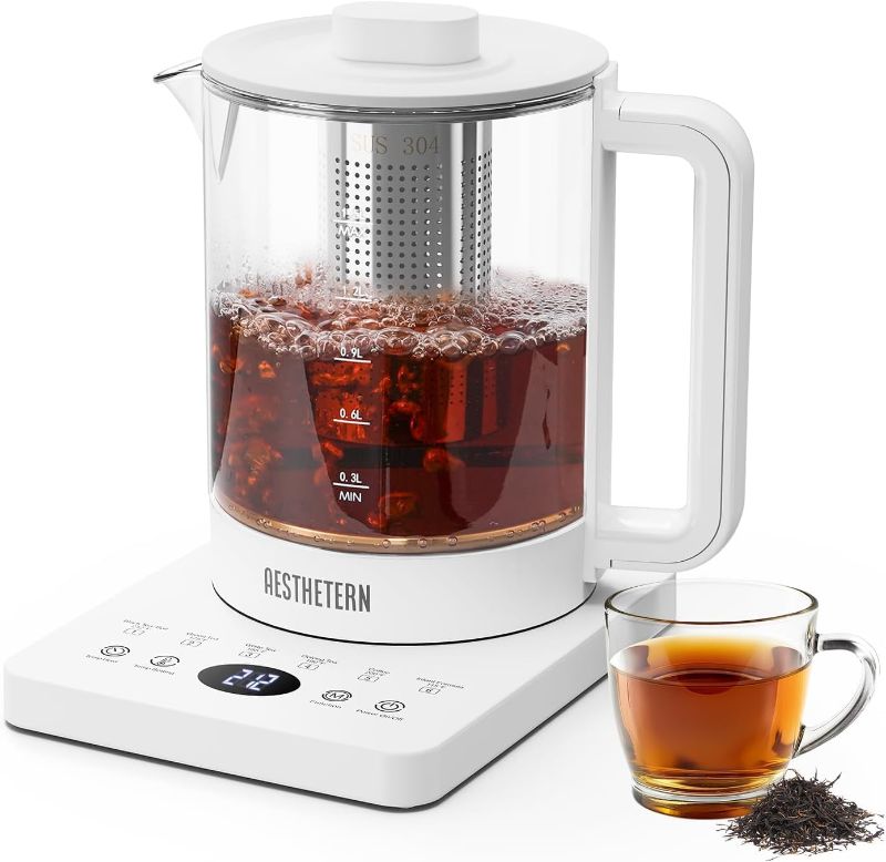 Photo 1 of Electric Tea Kettle with Infuser Temperature Control and Automatic Shut Off 24 H Keep Warm for Coffee Water Heater and Tea Pot Glass White 1.5L