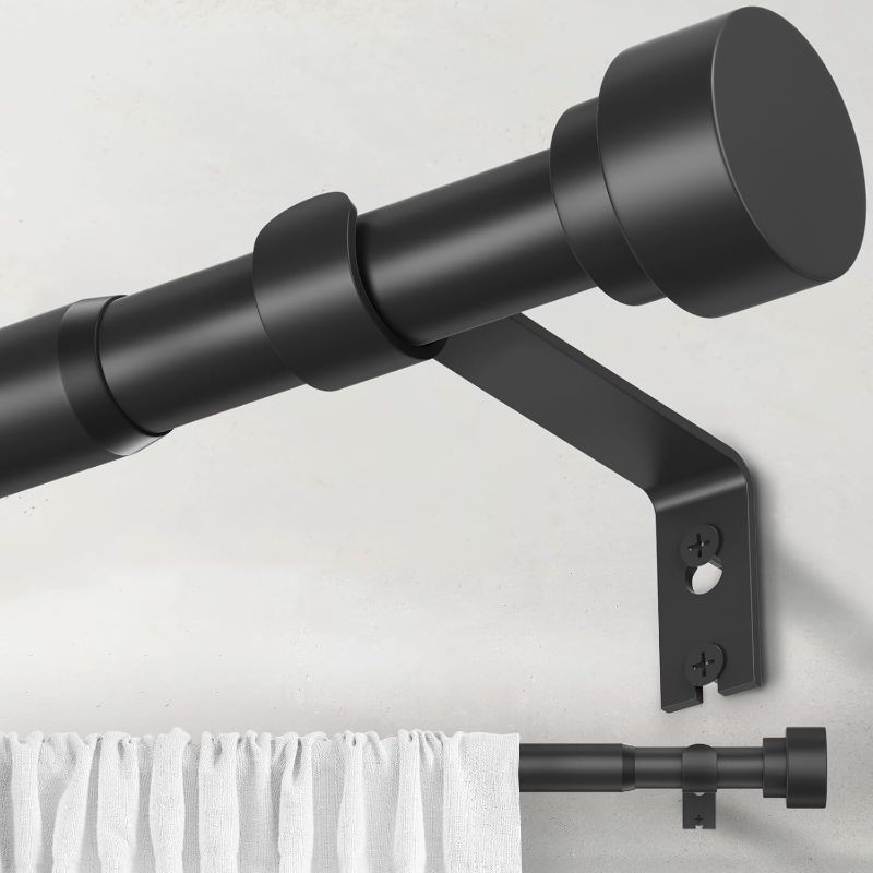 Photo 1 of Black Curtain Rods for Windows 28 to 42 inch, 5/8 Inch Decorative Curtain Rod Adjustable by Splicing (Matte Black,30"-45”)