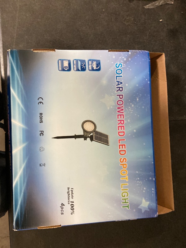 Photo 1 of KEV 800 Lumens Solar Spot Lights Outdoor,18 LEDs Solar Flood Lights with 2 Modes &Adjustable &IPX65 Waterproof,Solar Spotlight for Driveway/Backyard/Patio Landscape/Tree/Garage(Cool White, 4 Pack)