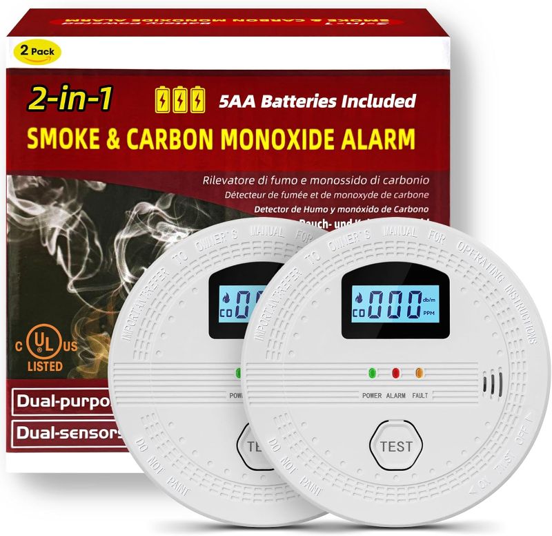 Photo 1 of Detectors Carbon Monoxide Detectors Combo, Smoke Alarms Carbon Monoxide Alarms Battery Powered Fire Alarms Smoke Detector Operated Dual Sensor (3×5AA Batteries Included)