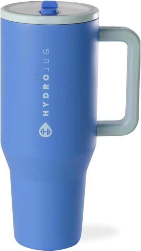 Photo 1 of HydroJug Traveler - 40 oz Water Bottle with Handle & Flip Straw - Fits in Cup Holder, Leak Resistant Tumbler-Reusable Insulated Stainless Steel & Rubber Base - Gifts for Women & Men, Riptide