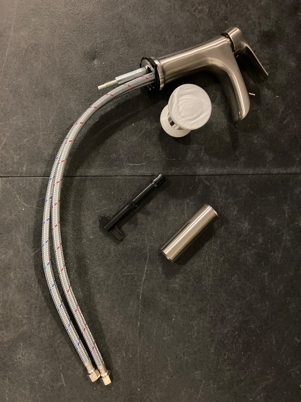 Photo 1 of Brushed Nickel Bathroom Faucet Yundoom Waterfall Single Hole Single Handle Bathroom Sink Faucet with Pop Up Drain