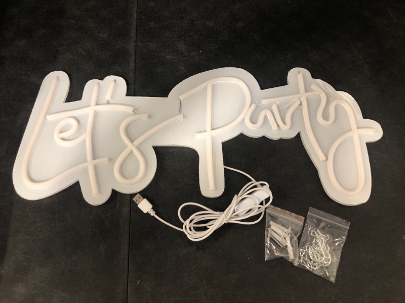 Photo 1 of 26×11.8 Inch Large Let's Party Neon Signs for Wall Decor,Dimmable LED Pink Neon Light Sign for Bedroom,Lets Party Light Up Sign for Bachelorette Party,Engagement Party,Wedding,Party,Home Bar(Two-Pack)