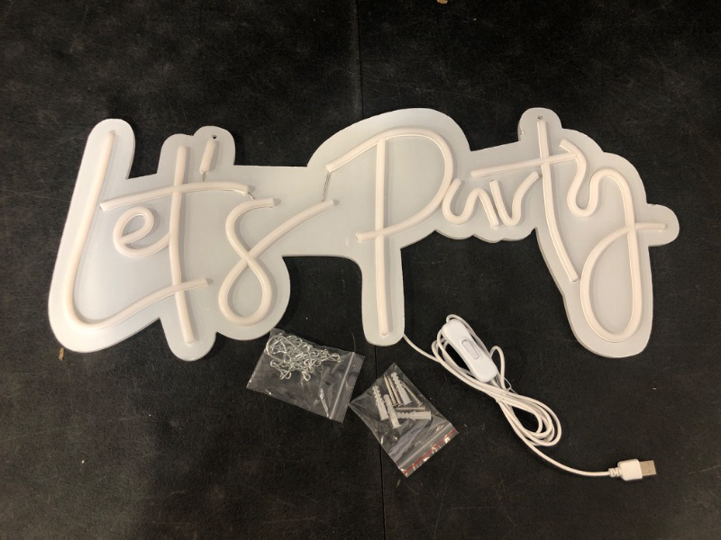 Photo 1 of 26×11.8 Inch Large Let's Party Neon Signs for Wall Decor,Dimmable LED Pink Neon Light Sign for Bedroom,Lets Party Light Up Sign for Bachelorette Party,Engagement Party,Wedding,Party,Home Bar(Two-Pack)
