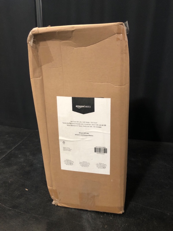 Photo 1 of Amazon Basics To Go Hot Paper Coffee Cups with Lids, 16 oz, Café Design, Disposable, 100-Count