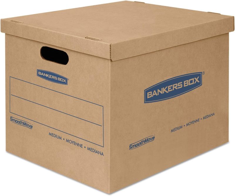Photo 1 of Bankers Box Small Classic Moving Box 20 Pack, Reinforced Handles, Tape-Free Assembly, Box with Lid, 15-in x 12-in x 10-in (7714210)