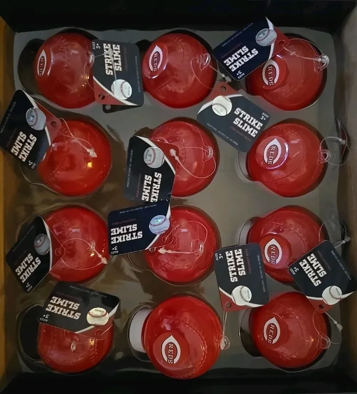 Photo 1 of Box of MLB Cincinnati Reds Strike Slime Qty 12 Each Baseball Container is Sealed