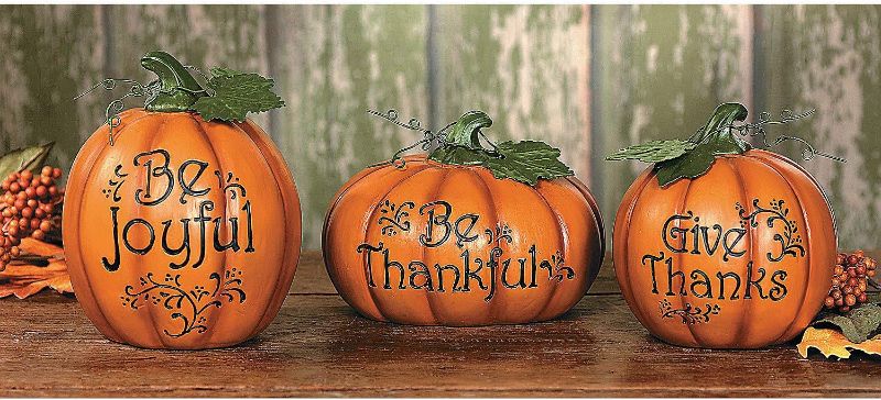 Photo 1 of Fun Express Resin Thanksgiving Pumpkin Set (3 Pieces) Carved with Be Joyful, Be Thankful and Give Thanks