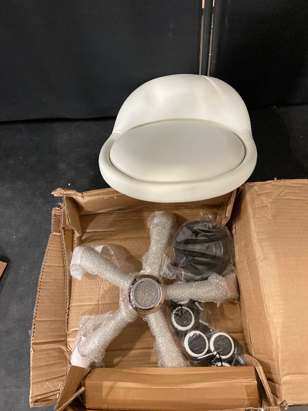 Photo 1 of KKTONER PU Leather Round Rolling Stool with Back Rest Height Adjustable Swivel Drafting Work SPA Task Chair with Wheels (White)