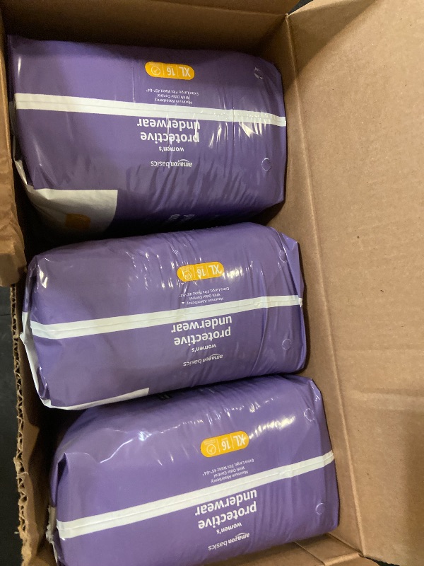 Photo 1 of (XL) Amazon Basics Incontinence Underwear for Women, Protective, Disposable, Postpartum, Maximum Absorbency, X-Large, Lavender, 16 Count