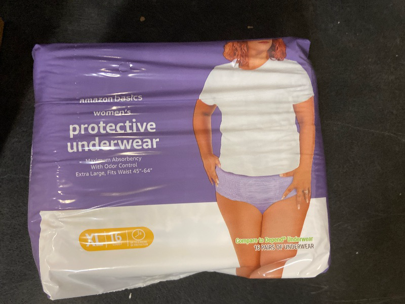 Photo 1 of (XL) Amazon Basics Incontinence Underwear for Women, Protective, Disposable, Postpartum, Maximum Absorbency, X-Large, Lavender, 16 Count