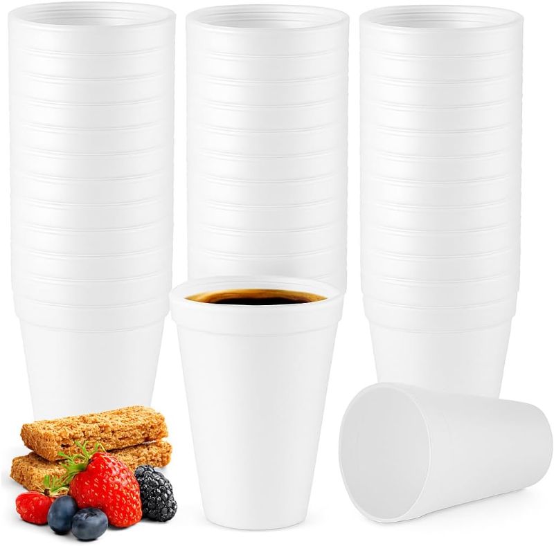 Photo 1 of 100 EcoQuality 16oz White Insulated Foam Drinking Cup Single Use Disposable for Drinks Coffee Tea Juice Soda Espresso Latte Water Cooler Cups