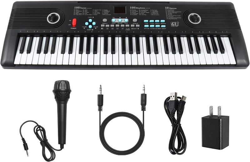 Photo 1 of 61 Keys Piano Keyboard with Built-in Speaker & Microphone, Beginner-Friendly Portable Electronic Digital Piano with Teaching Features, Ideal Gift for Aspiring Musicians