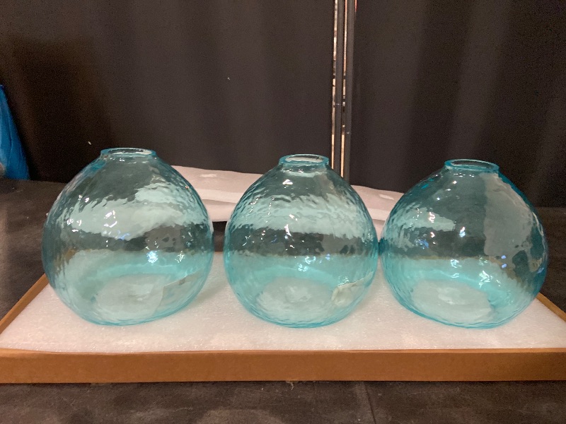 Photo 1 of Blue Bubble Glass Globe Pendant Lamp Shades, 7.16 in., 2.25 in. Lip Fitter, Set of 3