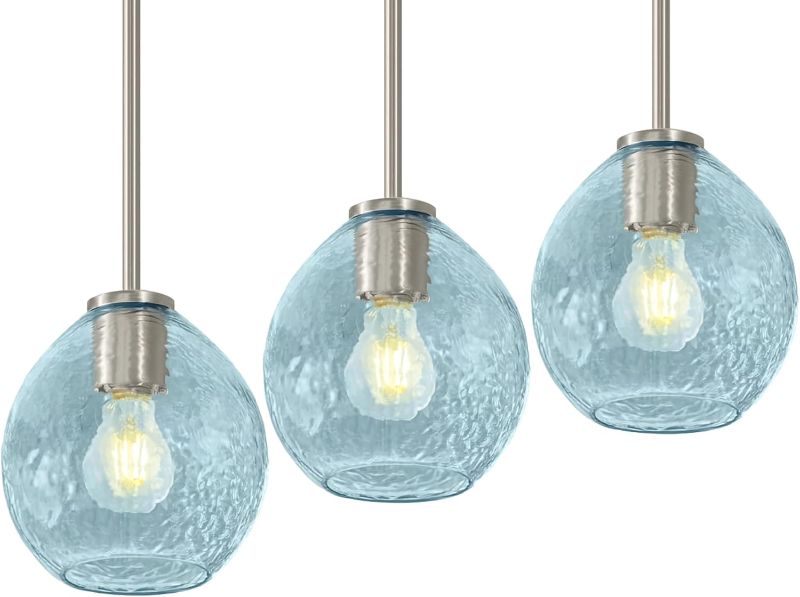 Photo 1 of Blue Bubble Glass Globe Pendant Lamp Shades, 7.16 in., 2.25 in. Lip Fitter, Set of 3