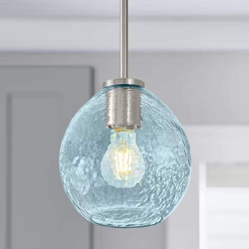 Photo 1 of Blue Bubble Glass Globe Pendant Lamp Shades, 7.16 in., 2.25 in. Lip Fitter, Set of 3