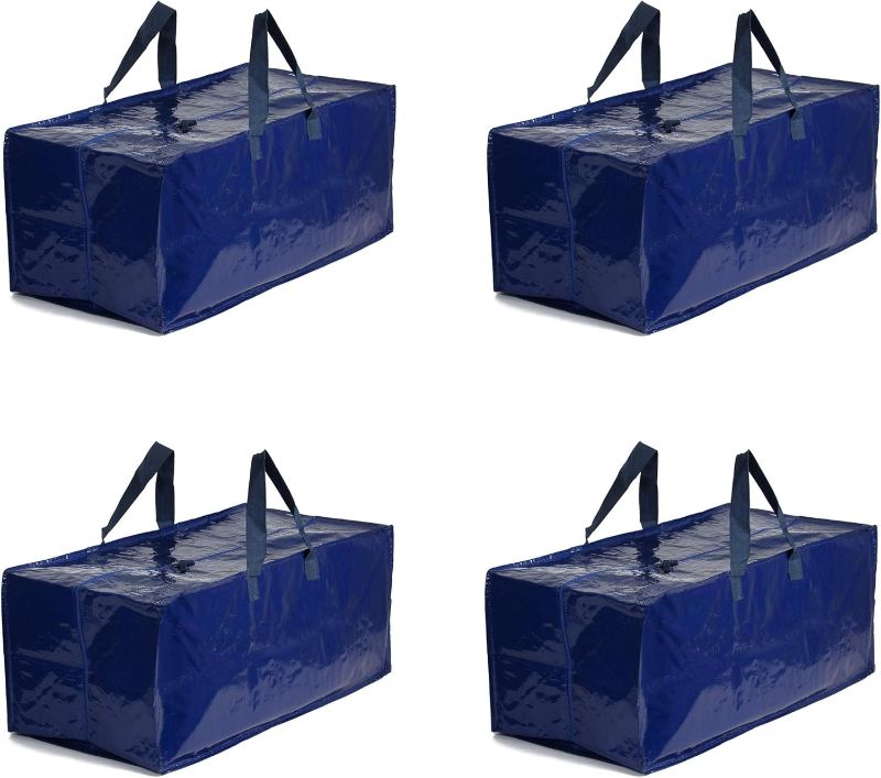 Photo 1 of Earthwise Heavy Duty X-Large Moving Bags W/Backpack Straps Strong Handles & Zippers, Storage Totes For Space Saving, Fold Flat, Alternative to Moving Box (Blue - Set of 4)