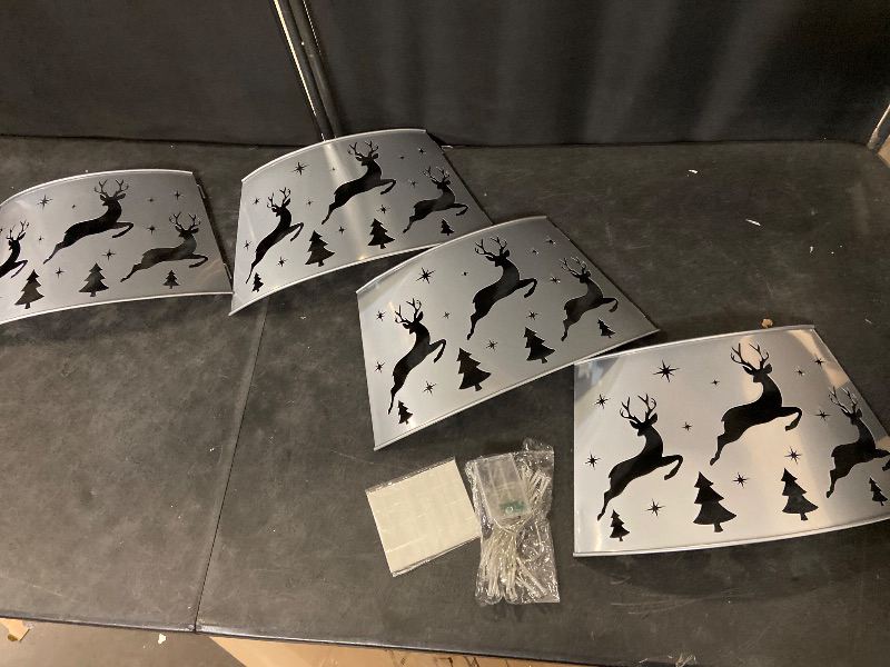 Photo 1 of Christmas Tree Collar, 28" Christmas Tree Collars with Lights for Artificial Tree,Reindeer Cutouts Metal Silver Tree Collar for 7.5ft Tree,Xmas Tree Skirt Base Cover Stand for Holiday Decoration