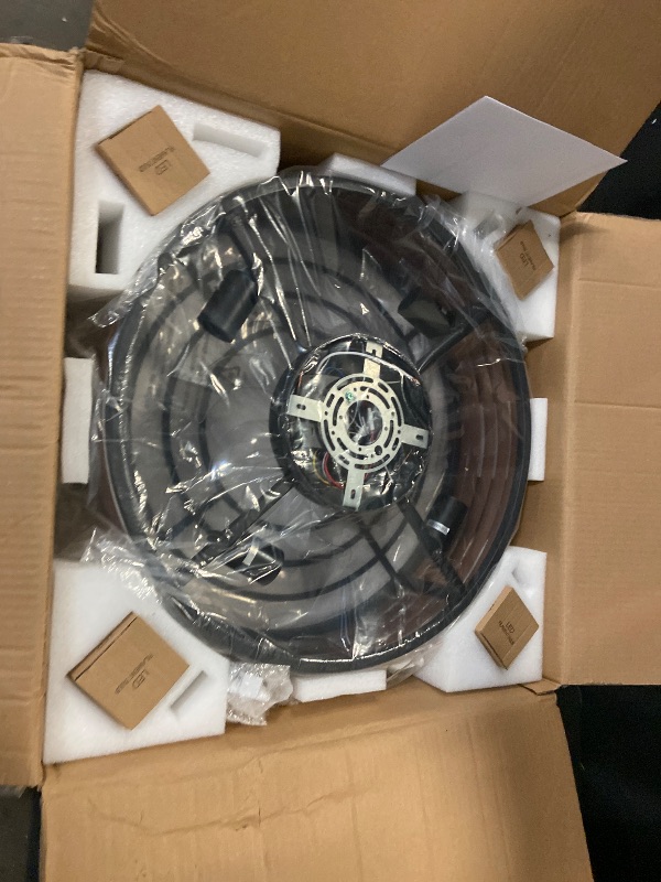 Photo 1 of 20'' Flush-Mount Ceiling Fan with Dimmable-Light and Memory Remote Control, Reversible-Motor, Perfect for Bedroom, Kitchen, Outdoor Gazebo, Patio, Low-Profile Black Walnut Design Cage