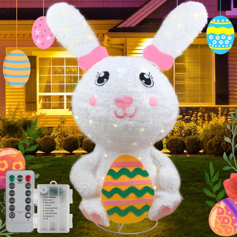 Photo 1 of 3.3FT Lighted Easter Bunny Decorations Outdoor Indoor, Collapsible Light Up Big Easter Rabbit Easter Egg Yard Decoration Light Decor for Front Door, Patio, Lawn, Garden with Remote Control