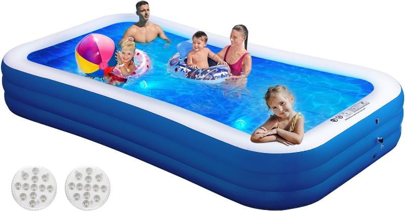 Photo 1 of Inflatable Swimming Pool with Pool Lights, 130" x 72" x 22" Full-Sized Large Inflatable Family Pool, Summer Water Party, Outdoor, Garden Backyard, Suitable for Adults