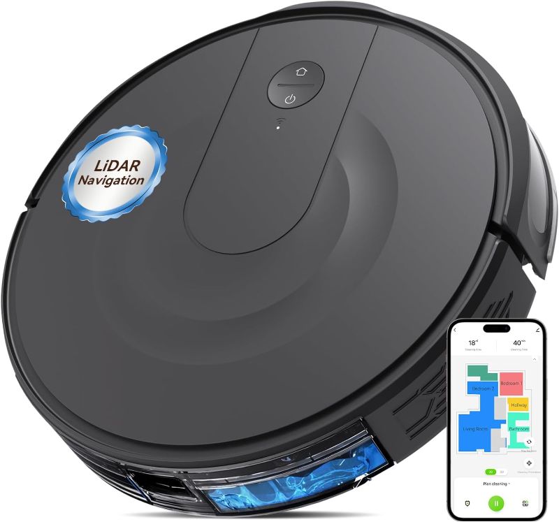 Photo 1 of Robot Vacuum and Mop Combo with 9000Pa Suction, LiDAR Navigation & Ultra-Slim Design, Auto Recharge, Smart Mapping Robotic Vacuum Cleaner for Pet Hair, Hard Floors & Carpets