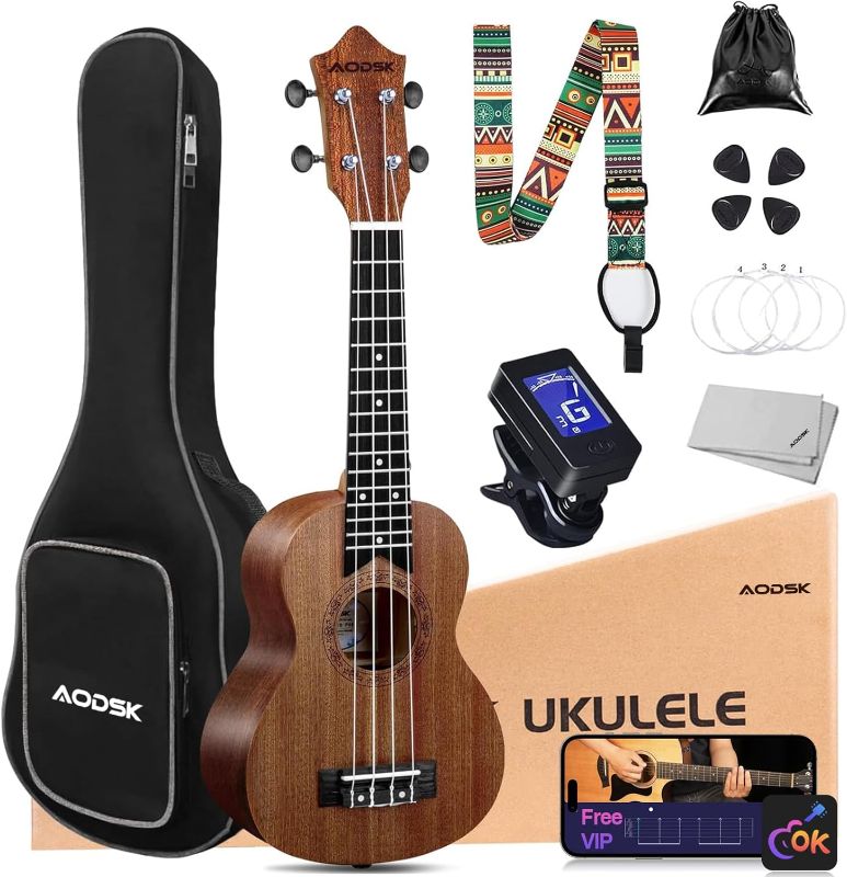 Photo 1 of AODSK Concert Ukulele for Beginner 23 Inch Ukelele Kit with Gig Bag StrapTuner Nylon String 4 Picks Cloth Online Lesson Holiday Gift