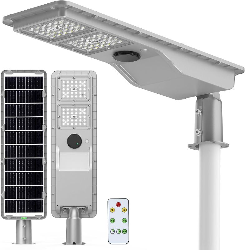 Photo 1 of 10000W Solar Street Lights Outdoor Waterproof - Super Bright Motion Sensor Flood Light Dusk to Dawn & 40,000mAh LiFePO4 Battery, LED Security Lights for Parking Lot/Yard/Garage (8+ Years Lifespan)