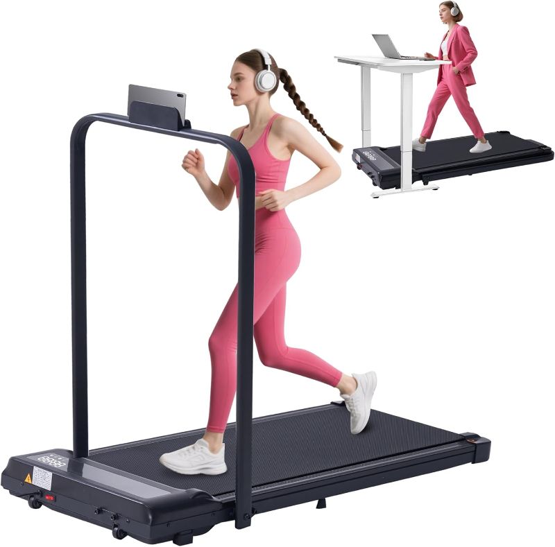 Photo 1 of Portable Treadmill with Handles, 0.6-6.2MPH Compact Walking Pad with Handle Bar, 3.0HP Electric Walking Pads Treadmills for Home Small, 320LBS Home Small Under The Desk Treadmill for Small Spaces