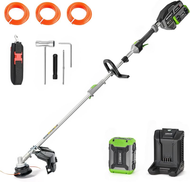 Photo 1 of 60V Lithium Ion Cordless String Trimmer, 17 Inch Two Speed Brushless String Trimmer with 5.0Ah Battery and Charger