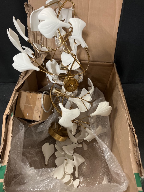 Photo 1 of 48 Inch Modern Chandelier for Dining Room, Gold Tree Branch Chandeliers with Ceramic Ginkgo Leaves, Leaf Chandeliers, 6-Light Hanging Pendant Light Fixture for Living Room, Kitchen Island