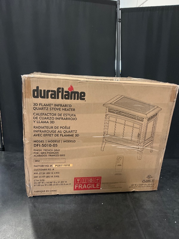 Photo 1 of duraflame Freestanding Electric Fireplace Stove Heater with 3D Flame Effect for 1,000 Sq. Ft. Room, French Gray