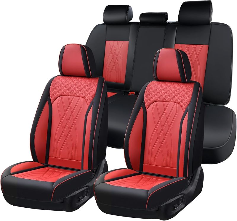 Photo 1 of FLORICH Universal Seat Cover Full Set Leather Seat Covers 5 Seats Waterproof Seat Protector Car Seat Cushion Driver Seat Cover Universal Fit for Most Car Truck SUV, Black&Red