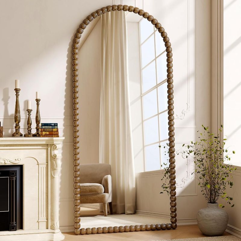 Photo 1 of Antique Arched Full Length Mirror, Vintage Beaded Decorative Floor Full Body Dressing Mirror as Room Decor Hanging Leaning Standing for Living Room, Bedroom, Vanity Area
