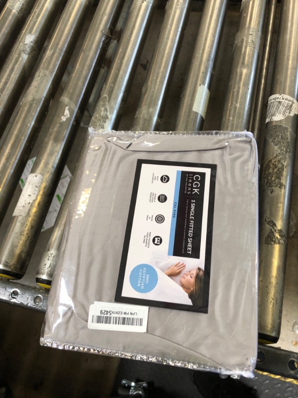 Photo 1 of Cal King Egyptian Cotton Fitted Sheet - 100% Egyptian Cotton Sheets - Extra Soft - Deep Pocket Fitted Sheet - Crisp Egyptian Cotton - Fits Mattress Perfectly - One Fitted Sheet Only - Light Grey