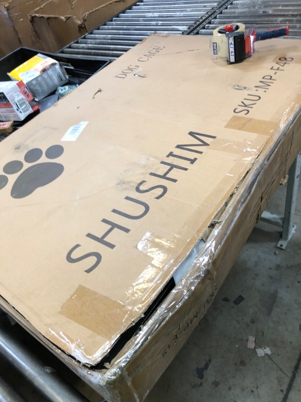 Photo 1 of SHUSHIM 48 Inch Heavy Duty Dog Crate Kennel with Wheels, High Anxiety Indestructible Dog Crates for Large Dogs, XL XXL Extra Large Dog Crate with Removable Plastic Tray, Two Locks (Black, Square)