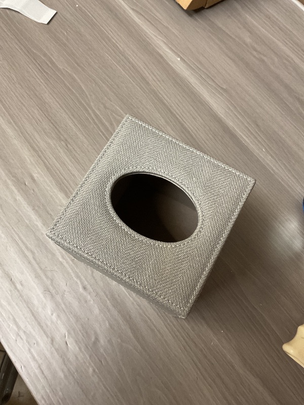 Photo 1 of GOLRANLYE Tissue Box Cover Square PU Leather Facial Tissue Box Holder for Dresser Bathroom Decor (Linen grey)