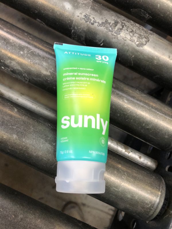 Photo 1 of ATTITUDE Mineral Face Sunscreen with Zinc Oxide, SPF 30, EWG Verified, Broad Spectrum UVA/UVB Protection, Dermatologically Tested, Vegan, Unscented, 2.6 Ounces