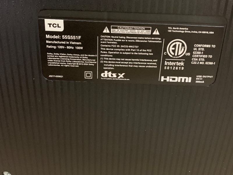 Photo 1 of **Display Cracked, Sold for Parts** -- TCL 55-Inch Class S5 UHD 4K LED Smart TV with Fire TV (55S551F, 2024 Model), Dolby Vision, HDR PRO+, Dolby Atmos, Alexa Built-in with Voice Remote, Apple AirPlay 2 Compatibility, Streaming Television