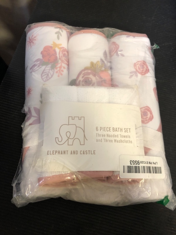Photo 1 of Cudlie Buttons & Stitches Baby Girl 3 Pack Rolled/Carded Hooded Towels in Crisp Blossom Print (GS71728)