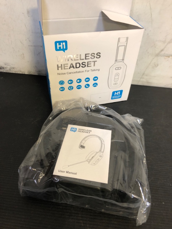 Photo 1 of LEAYU Bluetooth Headset, 60hrs Noise Canceling V5.2 Over Head Headphones, Single Ear Trucker Wireless Headset with Mic, Mute Button, Multipoint, for Phones PC Computer Truck Driver Office Work - Black