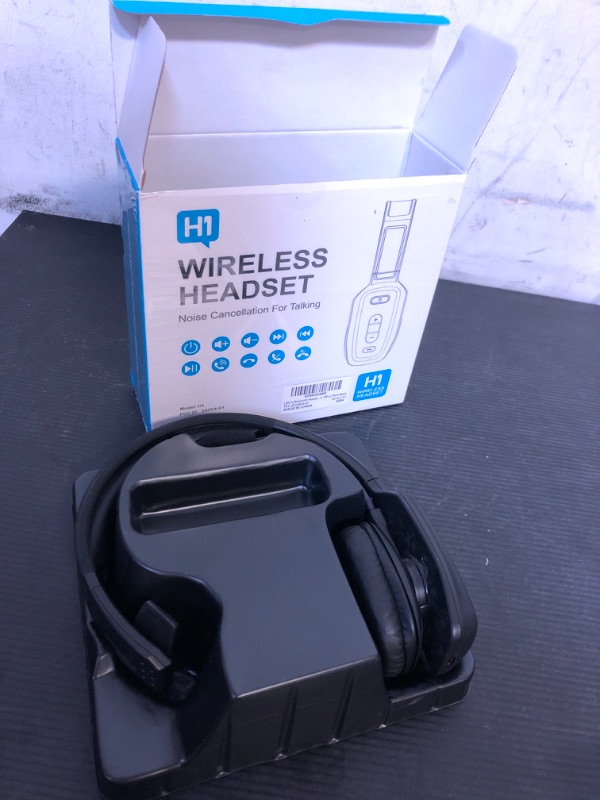 Photo 1 of LEAYU Bluetooth Headset, 60hrs Noise Canceling V5.2 Over Head Headphones, Single Ear Trucker Wireless Headset with Mic, Mute Button, Multipoint, for Phones PC Computer Truck Driver Office Work - Black