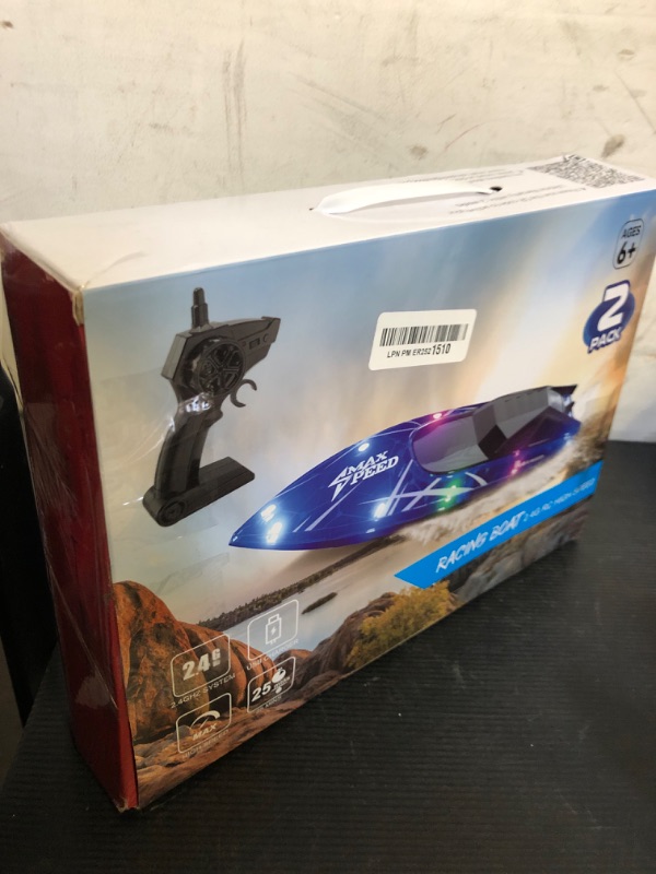 Photo 1 of TOLLCY Remote Control Boat for Kids, 2Pack RC Boats with LED Lights for Pools Lakes River & Bathtub, 2.4Ghz Control, Whole Body Waterproof, 2 Rechargeable Batteries Summer Water Toys