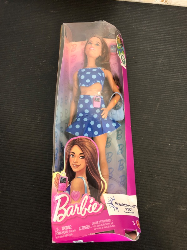 Photo 1 of Barbie Fashionistas Doll #242, Doll with Type 1 Diabetes Wearing Polka Dot Outfit and Accessories, in Partnership with Breakthrough T1D
