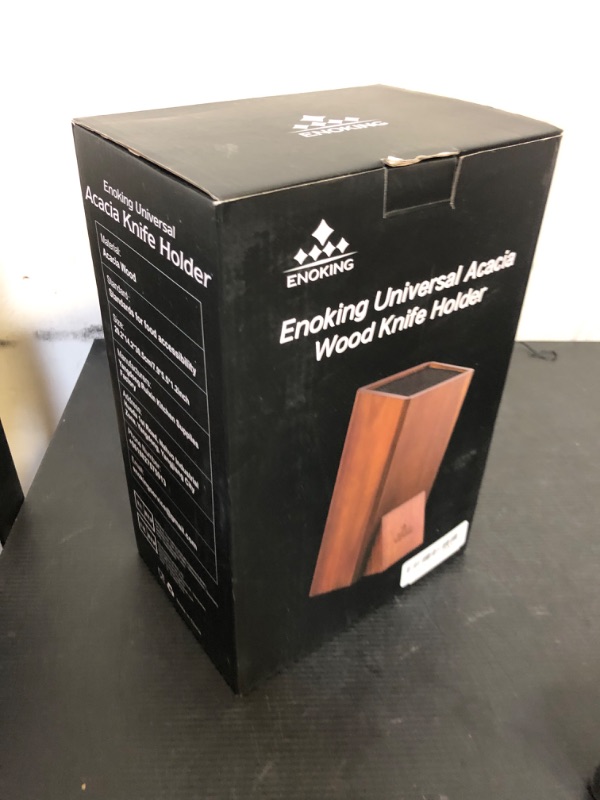 Photo 1 of ENOKING Universal Knife Block without Knives, Acacia Wood Knife Holder/Knife Organizer with Removable Plastic Bristles for Kitchen Counter Knife Storage Rack