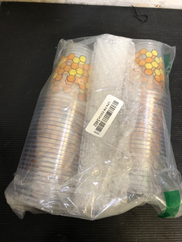 Photo 1 of Sliner 50 Pcs Clear Honey Cups - 12 oz Disposable Drinking Cups with Straws - Bee Theme Party Favors for Kitchen, Baby Shower