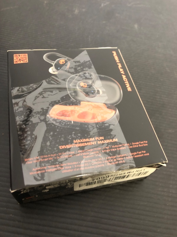 Photo 1 of Skullcandy Push Play Active Wireless Earbuds, Bluetooth Headphones, Noise Isolating, 34 Hrs Battery, Secure-Fit Over-Ear Hanger, Sweat Water Resistant, Microphone for iPhone Android - Black/Orange?