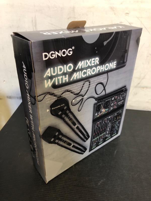 Photo 1 of Professional Audio Mixer, 4 Channel Sound Mixer With Dual Wireless Mic, Sound Board Console MP3 Bluetooth 48V Phantom Power USB Interface DJ Mixing for Home Karaoke Party Computer Studio Recording