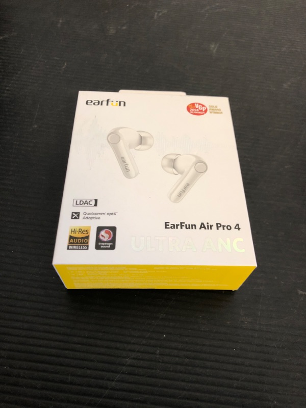Photo 1 of EarFun Air Pro 4 Adaptive Hybrid Noise Canceling Wireless Earbuds, Qualcomm Snapdragon Sound, aptX Lossless, 6 Mics AI CVC 8.0 Call, LDAC Hi-Res Audio, 52H Playtime, Bluetooth 5.4 (Glossy White)